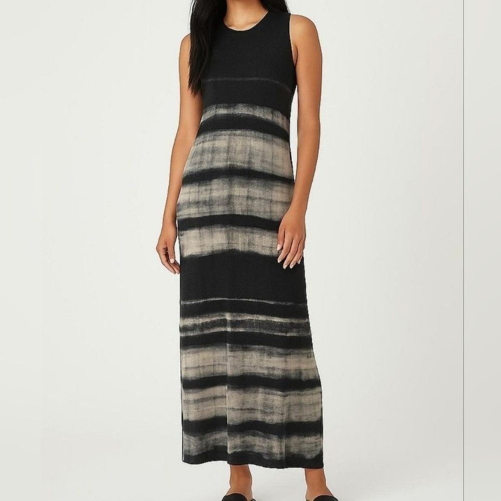 Raquel Allegra Maxi Dress Womens 0 Grey Tie Dye Stripe Boho Designer Casual USA